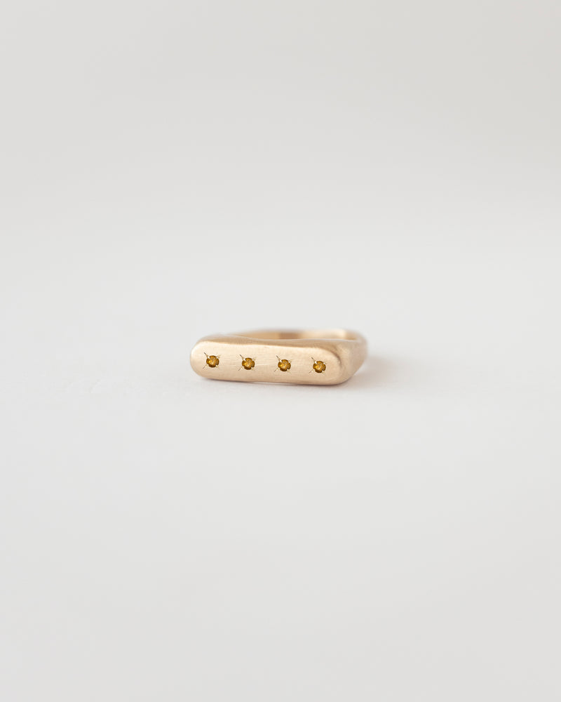 Rectangle multi-gemstone signet gold