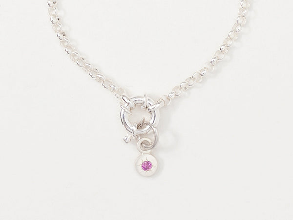 Round Birthstone Charm Bracelet Silver