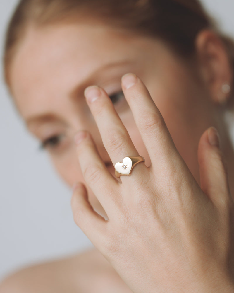 Mini love heart pearl signet gold - ready to ship