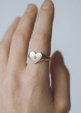 Mini love heart birthstone signet gold