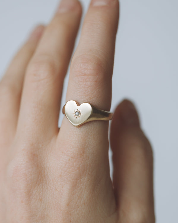 Mini love heart pearl signet gold - ready to ship