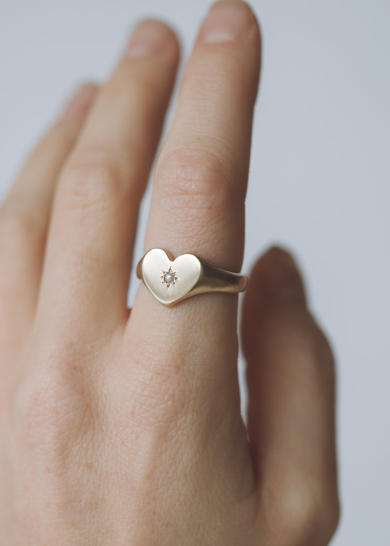 Mini love heart birthstone signet gold