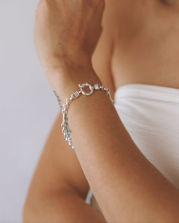 Mixed Links Belcher Bracelet Silver (5.5mm)