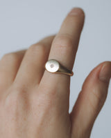 Mini round moissanite signet gold - ready to ship