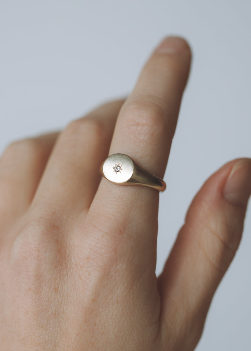 Mini round birthstone signet gold