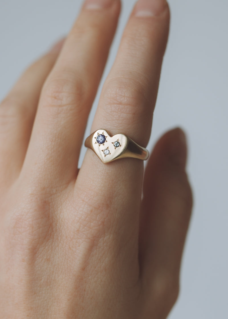 Mini love heart birthstone signet gold