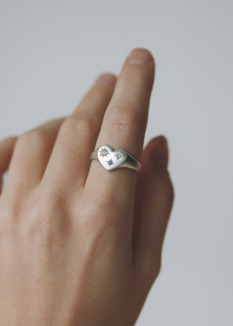 Mini love heart birthstone signet silver