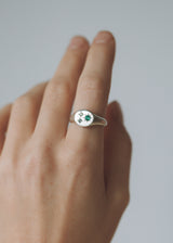 Mini round birthstone signet silver