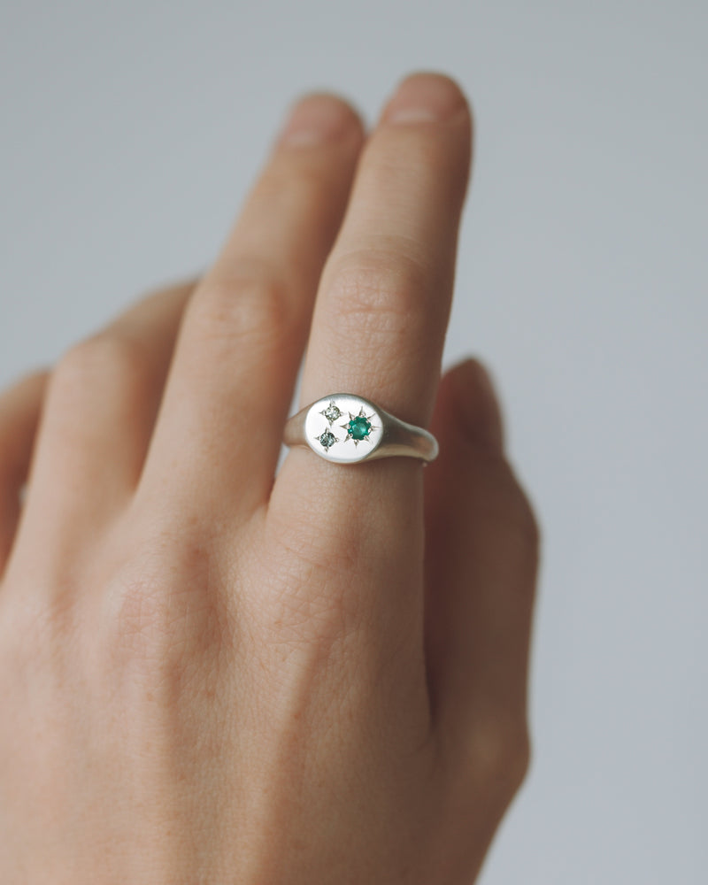 Mini round gemstone signet silver - ready to ship