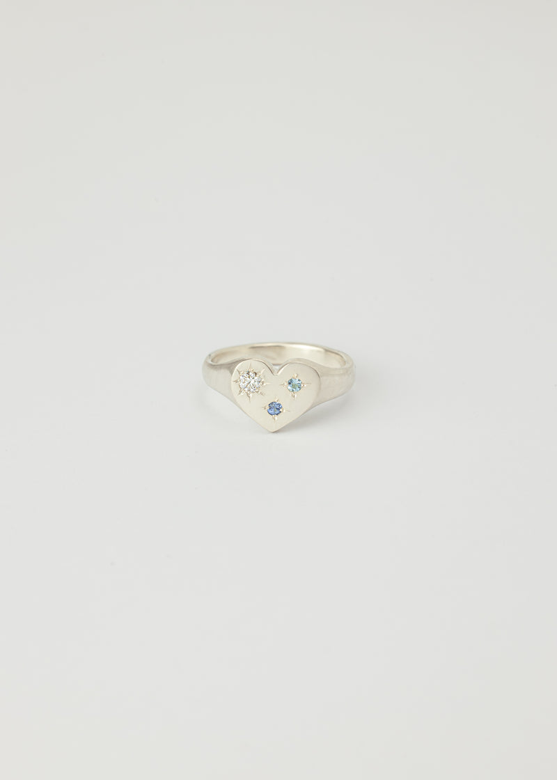 Mini love heart birthstone signet silver