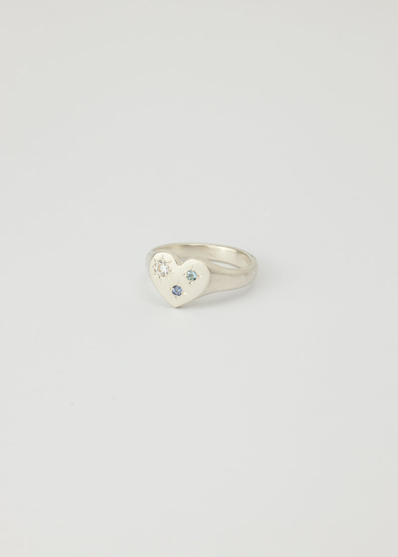 Mini love heart birthstone signet silver