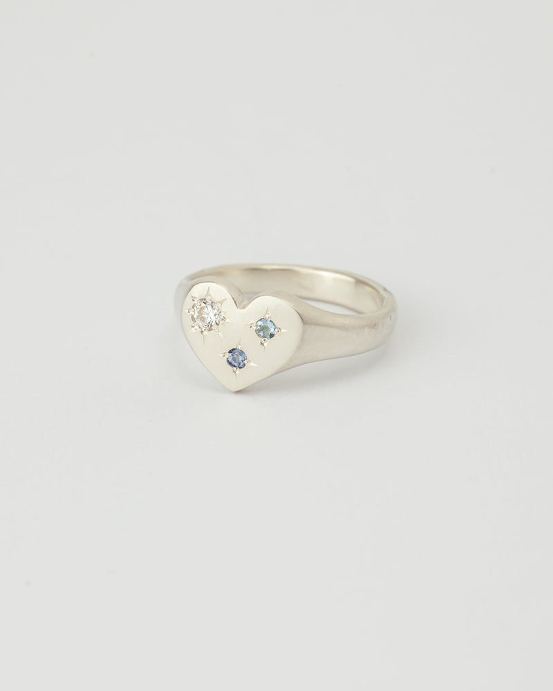 Mini love heart gemstone signet silver - ready to ship