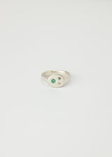 Mini round birthstone signet silver