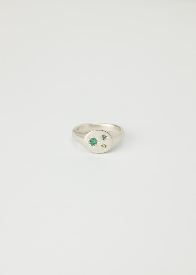 Mini round birthstone signet silver