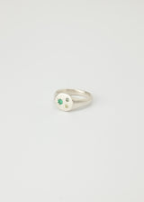 Mini round birthstone signet silver