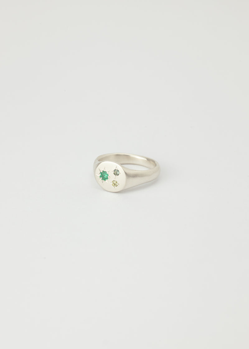 Mini round birthstone signet silver