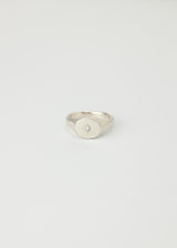 Mini round birthstone signet silver