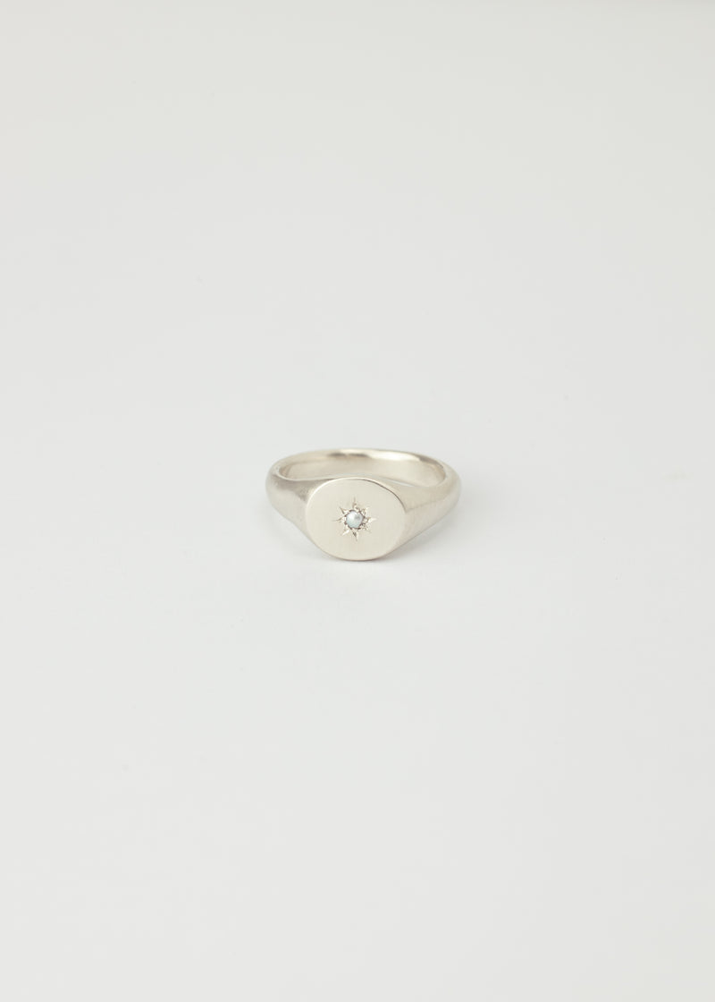 Mini round birthstone signet silver