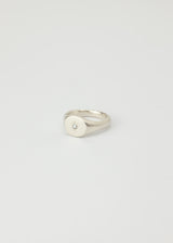 Mini round birthstone signet silver
