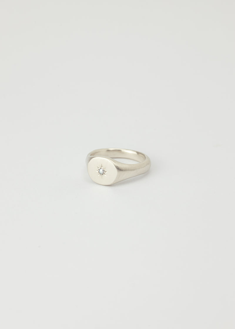 Mini round birthstone signet silver