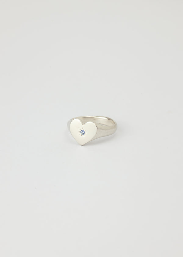 Mini love heart tanzanite signet silver - ready to ship