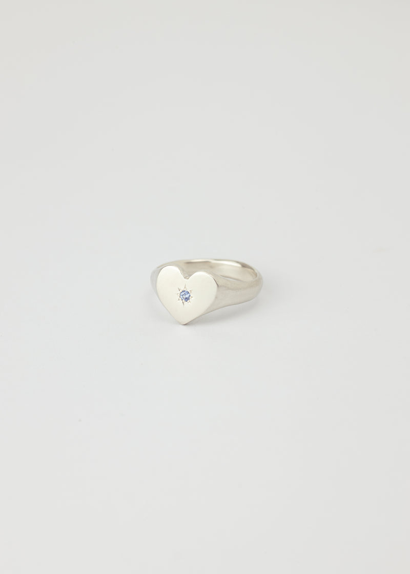 Mini love heart tanzanite signet silver - ready to ship