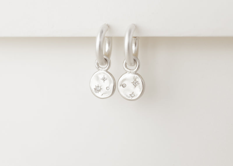 Starry night hoops Medium silver - ready to ship