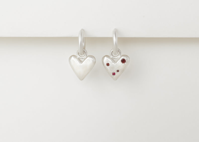 Loveheart starry night hoops silver – rubies + garnets - ready to ship