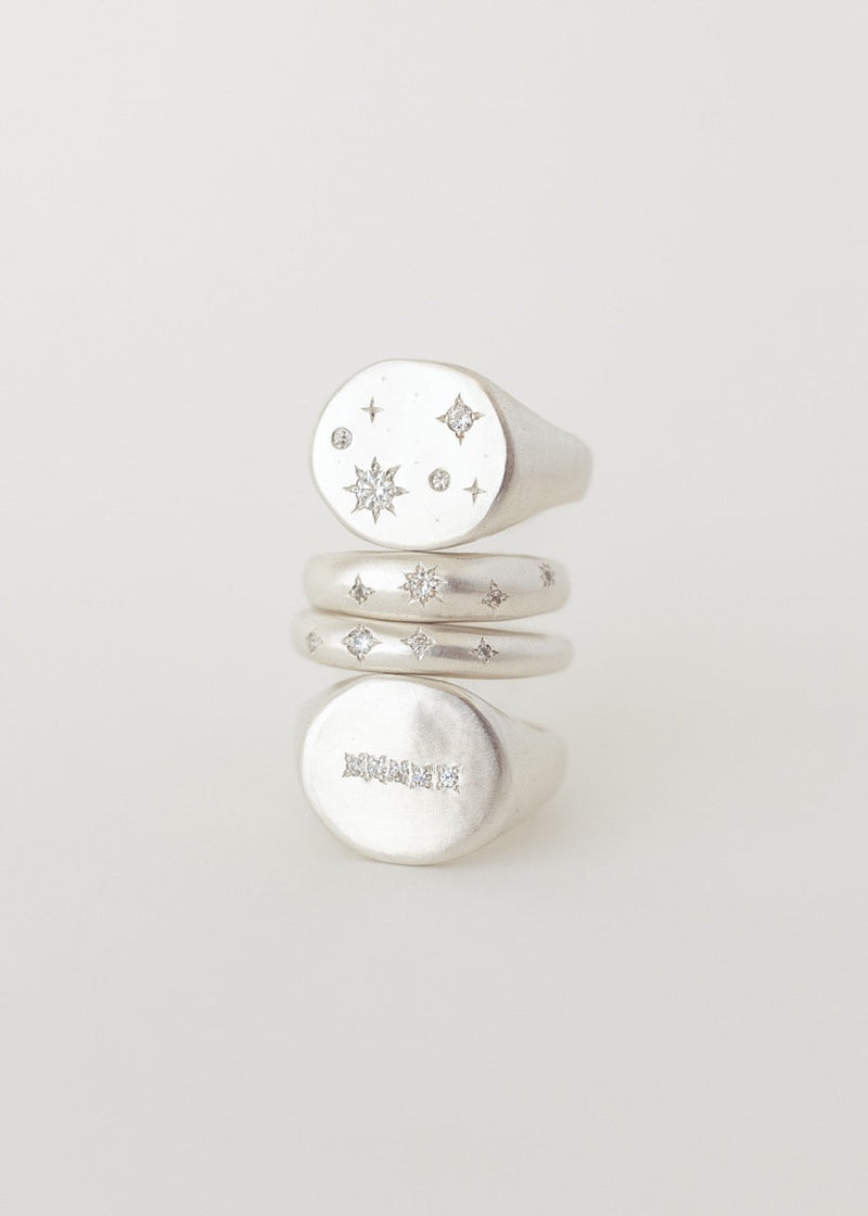 Starry night signet ring silver - ready to ship