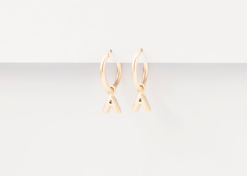 Letter Charm Hoops Gold
