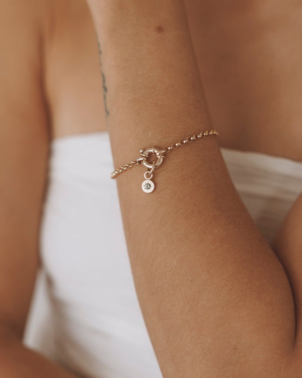 Round Birthstone Charm Bracelet Gold