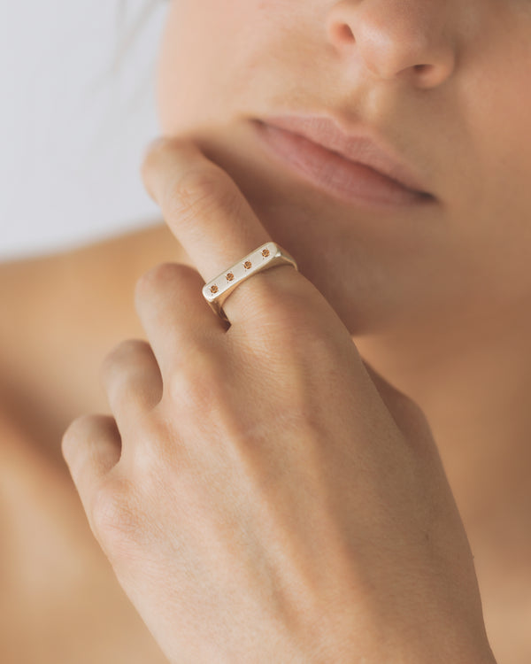 Rectangle birthstone signet ring gold
