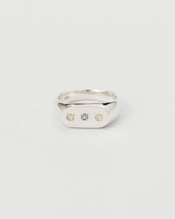 Oval multi-gemstone signet ring silver