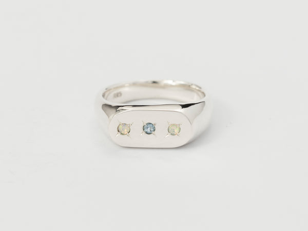 Oval multi-gemstone signet ring silver