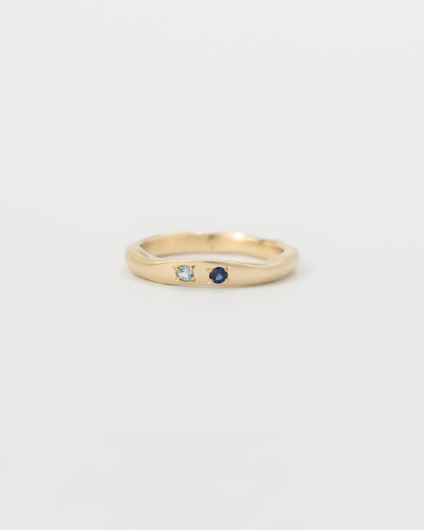Fine multi gemstone ring gold - Aquamarine, Blue Sapphire - ready to ship