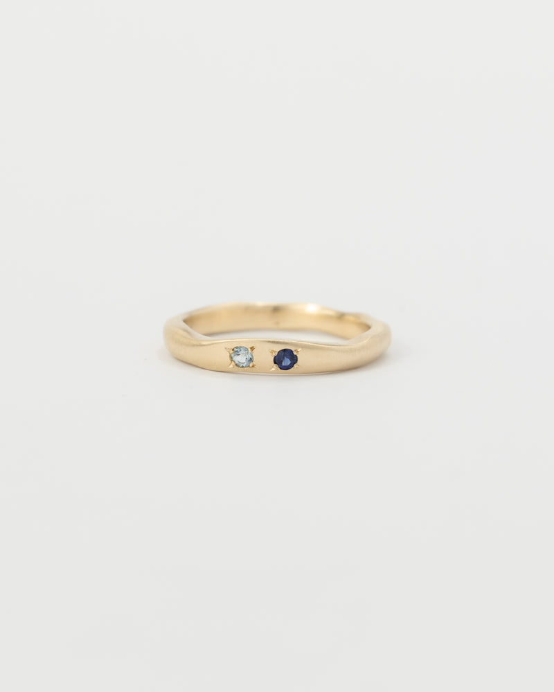 Fine multi gemstone ring gold - Aquamarine, Blue Sapphire - ready to ship