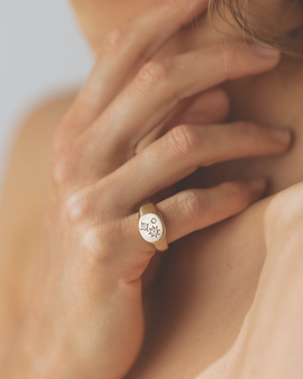 Round birthstone signet gold