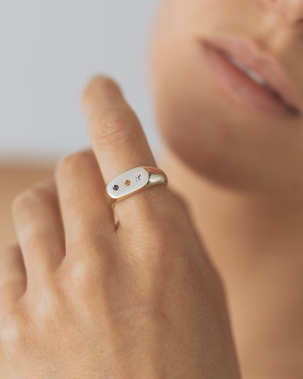 Oval birthstone signet gold