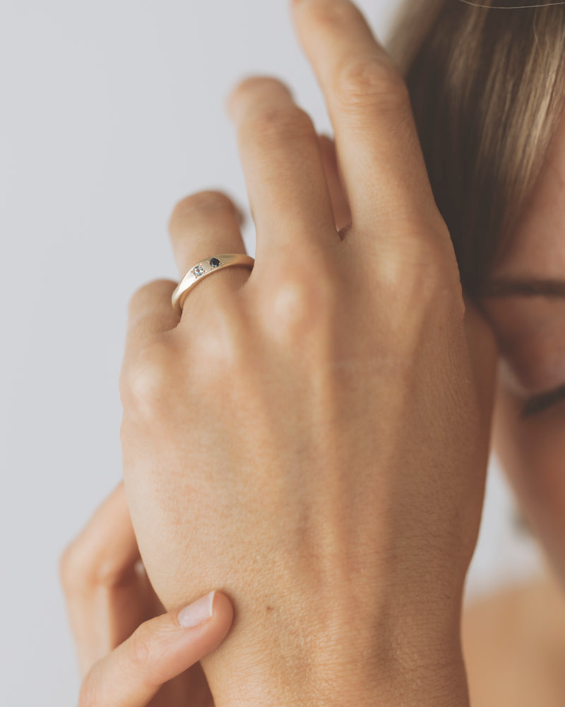 Fine multi gemstone ring gold - Aquamarine, Blue Sapphire - ready to ship