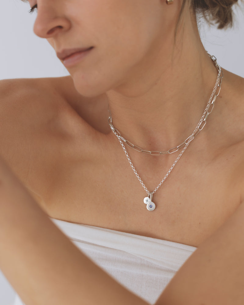 Birthstone necklace stack silver