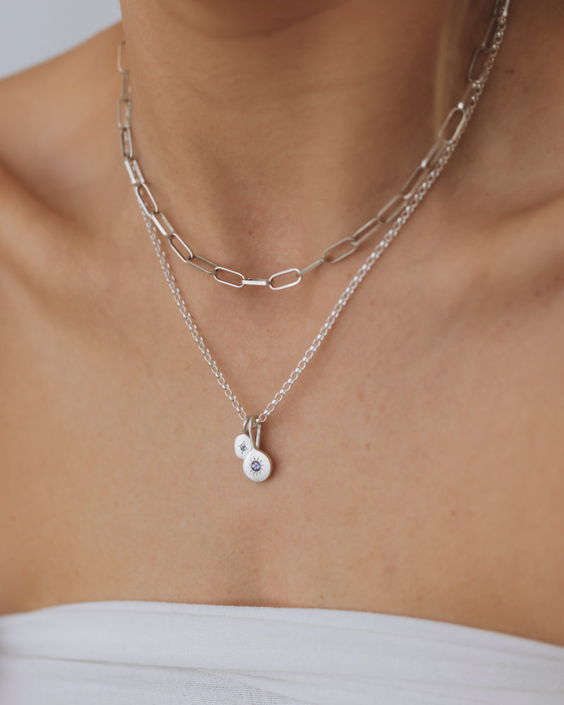 Birthstone necklace stack silver