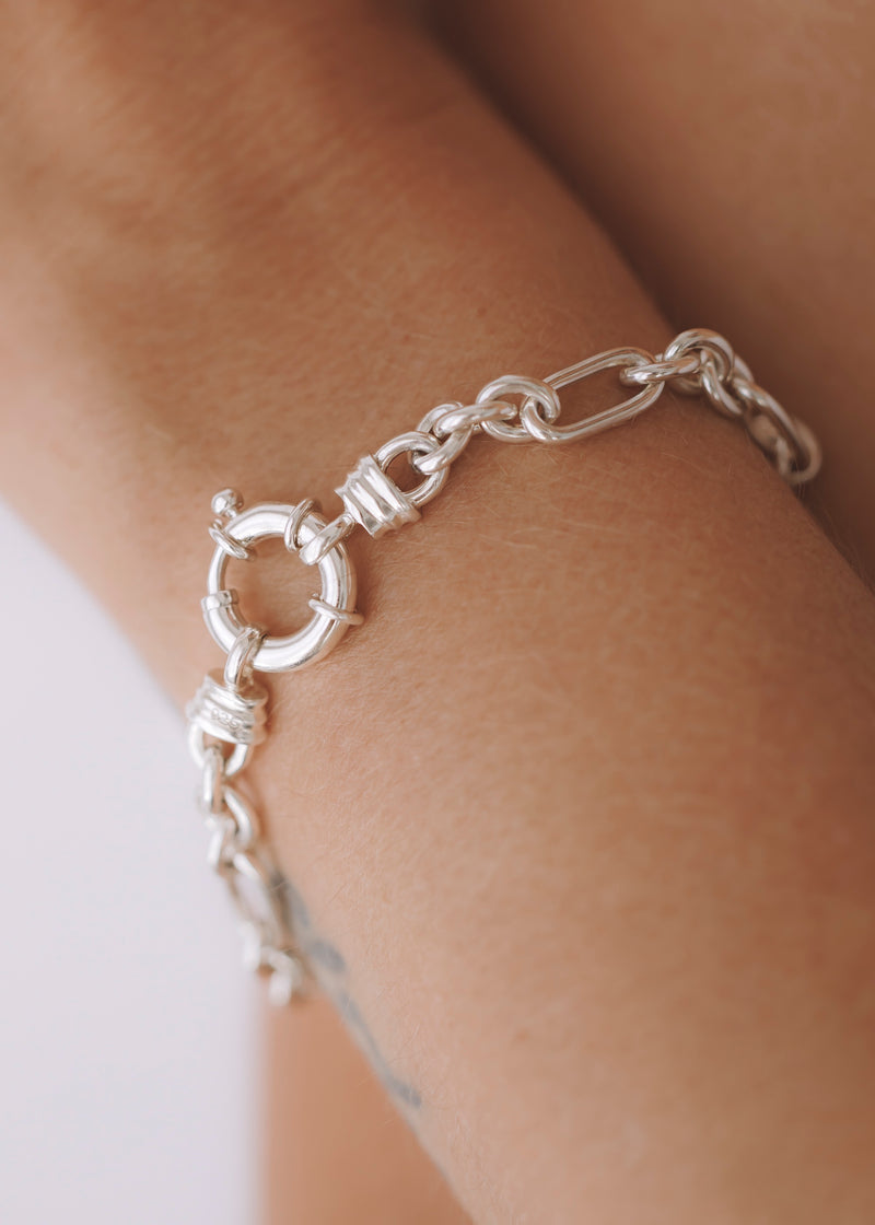 Chunky Mixed Links Belcher Bracelet Silver (6.5mm)