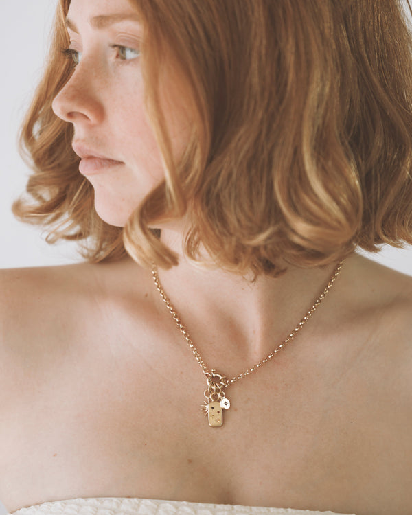 Round Birthstone Charm Necklace Gold