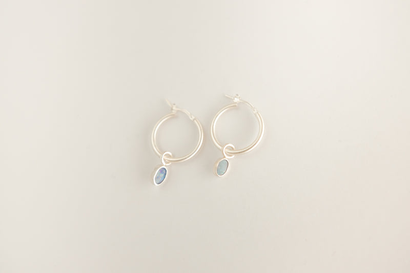 Opal hoops silver