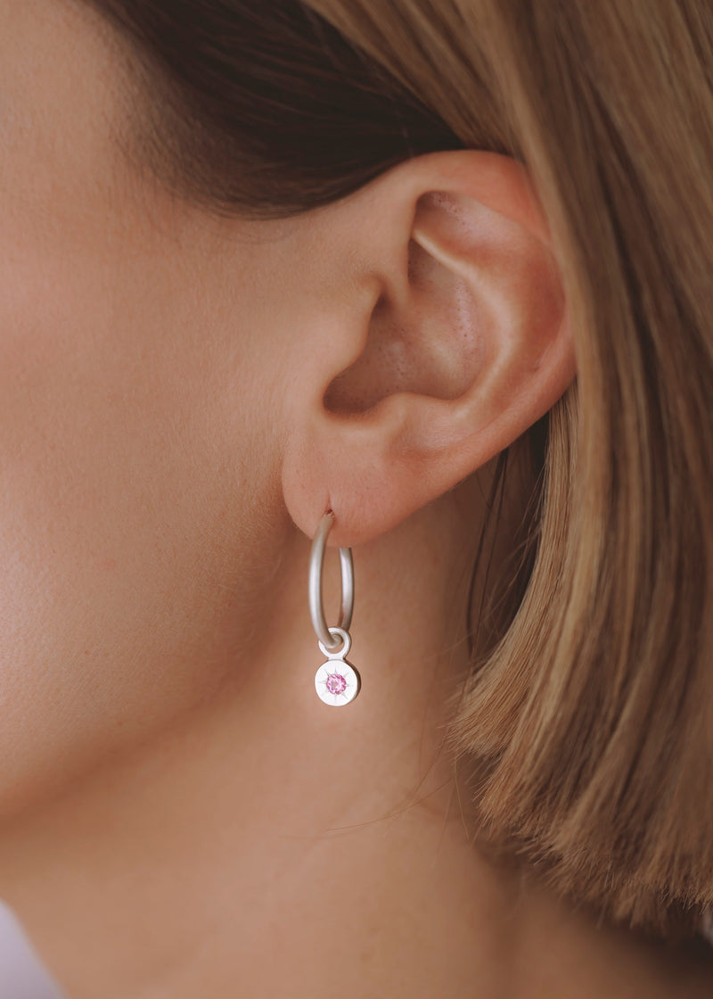 Round Birthstone Charm Silver - Ready to Ship