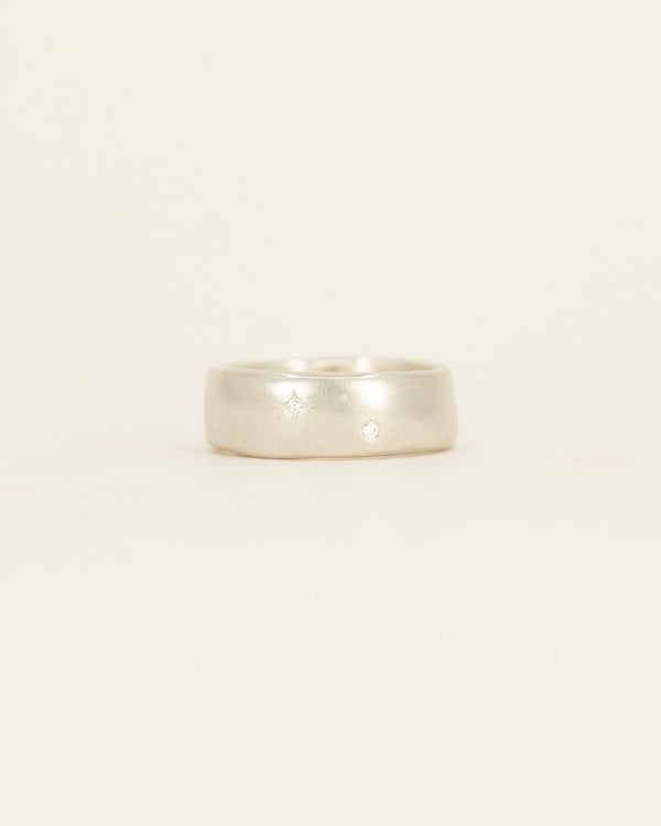 Wide Band - white gold starry night
