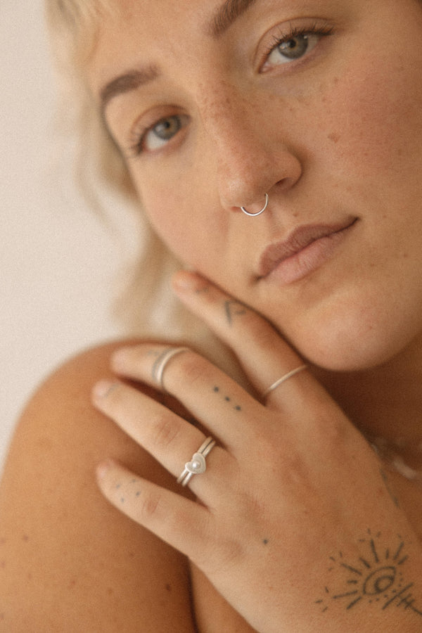 Loveheart pearl ring size P 1/2 silver - ready to ship