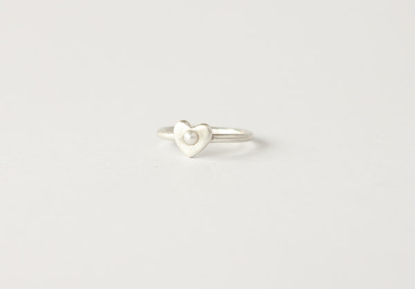 Loveheart pearl ring size P 1/2 silver - ready to ship