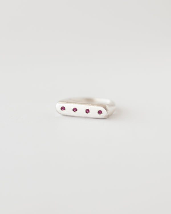Rectangle multi-gemstone signet ring silver