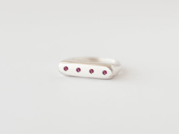 Rectangle multi-gemstone signet ring silver